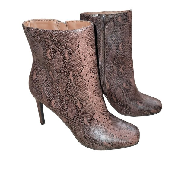 Comfort Foam Women's Sz 8 Python Stiletto Ankle Booties Mobwife OfficeSiren Y2K - Picture 1 of 15